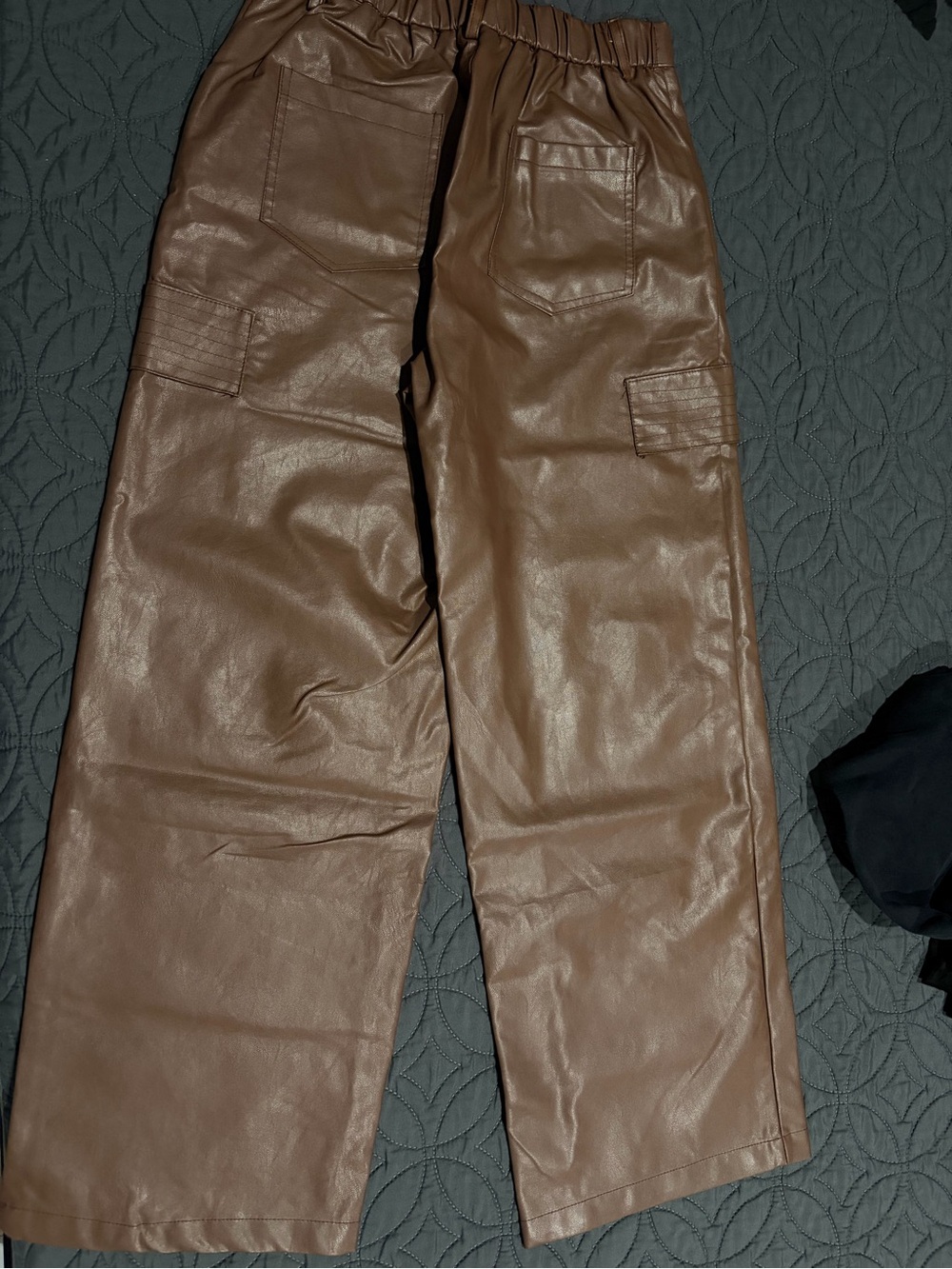 SHEIN Brown Faux Leather Cargo Pants